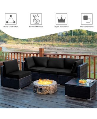5PCS Patio Rattan Furniture Set Cushioned Sofa Chair Coffee Table