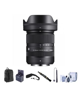18-50mm f/2.8 DC DN Contemporary Lens for Fujifilm X, Bundle with Backpack, Camera Strap, 55mm Filter Kit, Lens Cleaner, Cleaning Kit, Lens Cap