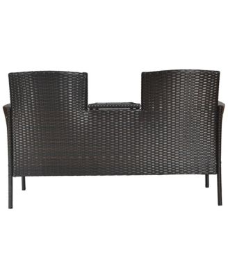 Patio Rattan Loveseat Sofa Cushioned Coffee Table