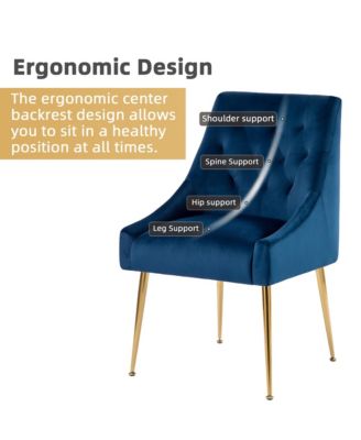 Modern Velvet Upholstered Dining Chairs Set of 2, Mid Century Side Chairs with 5.12” Cushions and Back Pull Rod for Kitchen, Living Room