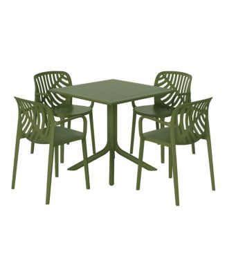 5-Piece Outdoor Square Patio Dining Table Set with Stackable Patio Dining Chairs