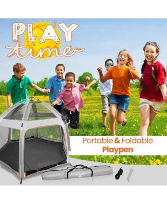 Portable & Foldable Playpen with Padded Mattress, Gray