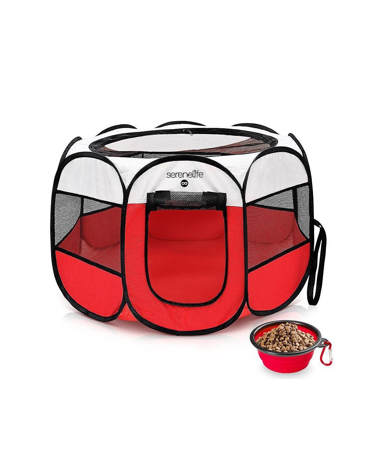 Medium Portable & Foldable Pet Tent with Travel Bowl, Red