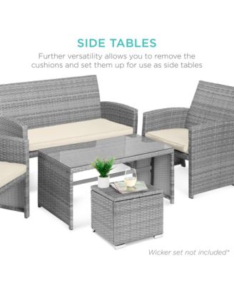 Set of 2 Wicker Ottomans, Multipurpose Furniture w/ Removable Cushions, Steel Frame