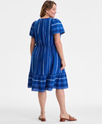 Plus Size Jacquard V-Neck Flutter-Sleeve Dress, Exclusively at Macy's 