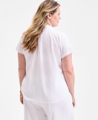 Plus Size Eyelet Camp Shirt, Exclusively at Macy's 