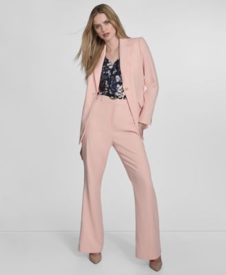 Womens Floral Print Ruffle V Neck Top One Button Blazer Flared Leg Pants
