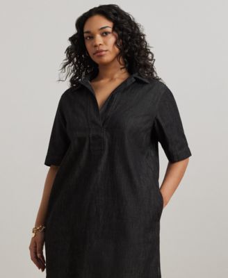 Women's Plus Size Short-Sleeve Denim Cotton Shift Dress