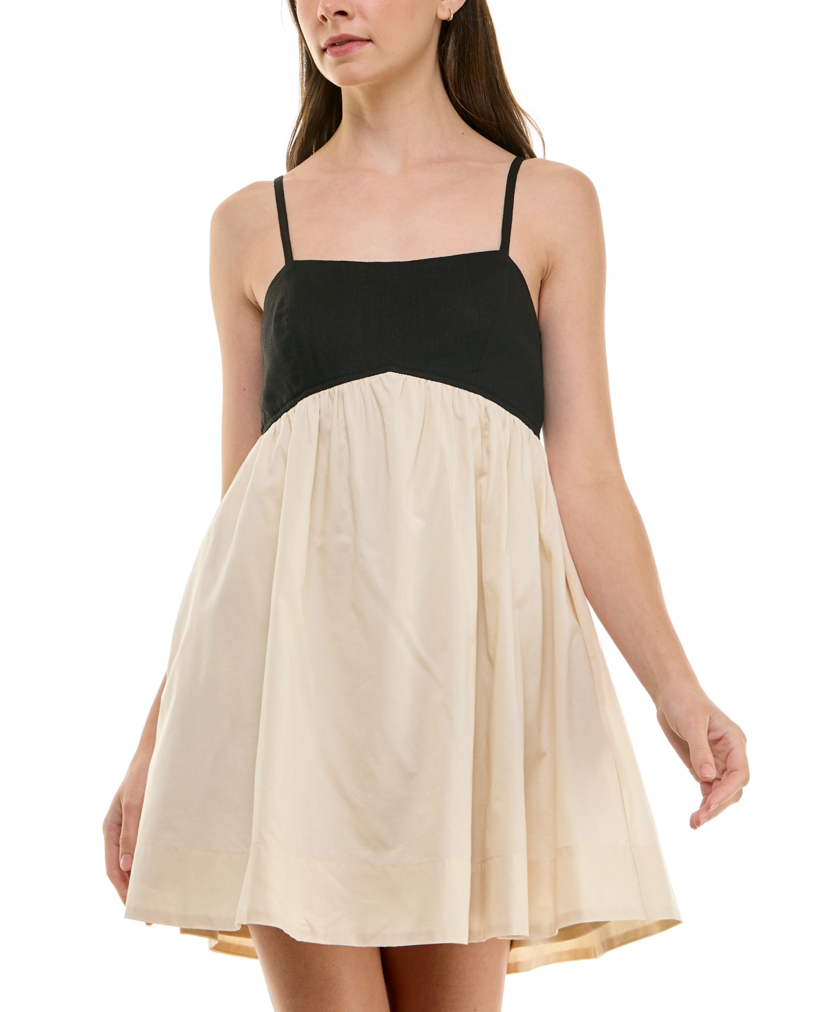 Juniors' Emma Colorblocked Babydoll Dress - Ivory Black