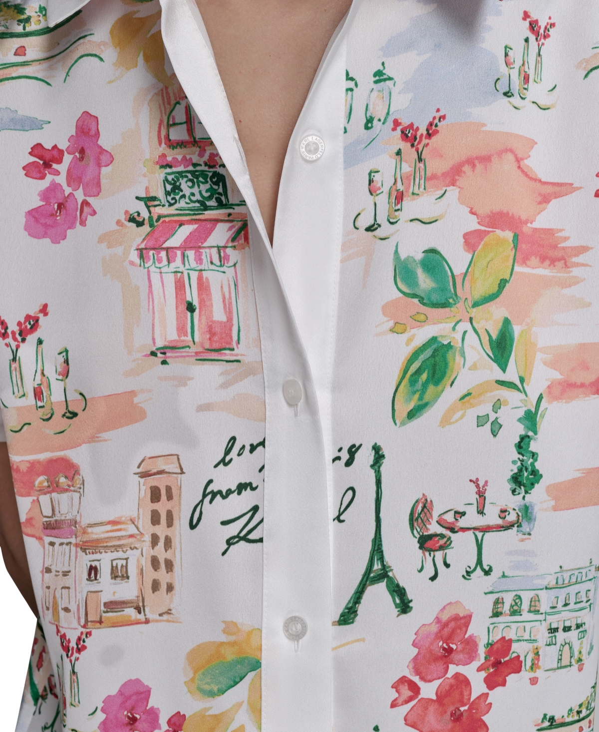 Shop Karl Lagerfeld Petite Short-sleeve Multi-print Camp Shirt