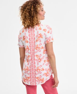 Women's Printed Scoop-Neck Short Sleeve Top, Exclusively at Macy's 