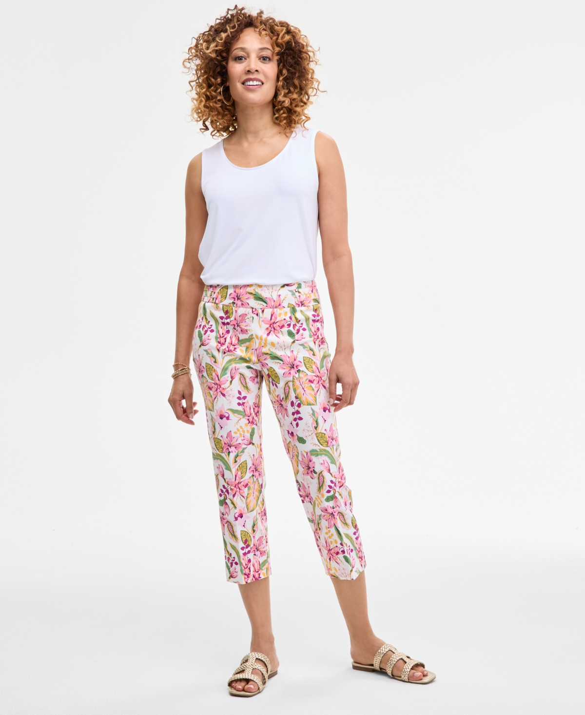 Women's Printed Mid Rise Capri Pants, Exclusively at Macy's - Magnolia Blossom Combo