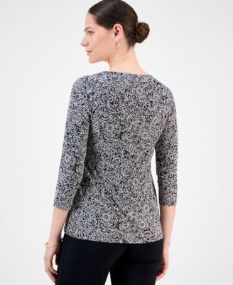 Petite Printed Jacquard Top, Exclusively at Macy's