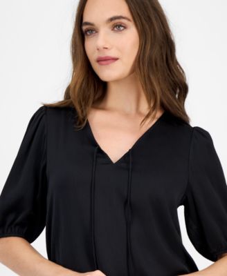 Women's Puff-Sleeve V-Neck Tie-Front Top