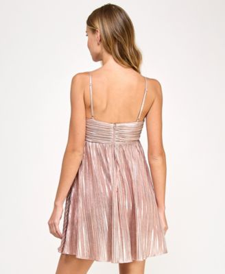 Juniors' Metallic Pleated Fit & Flare Dress