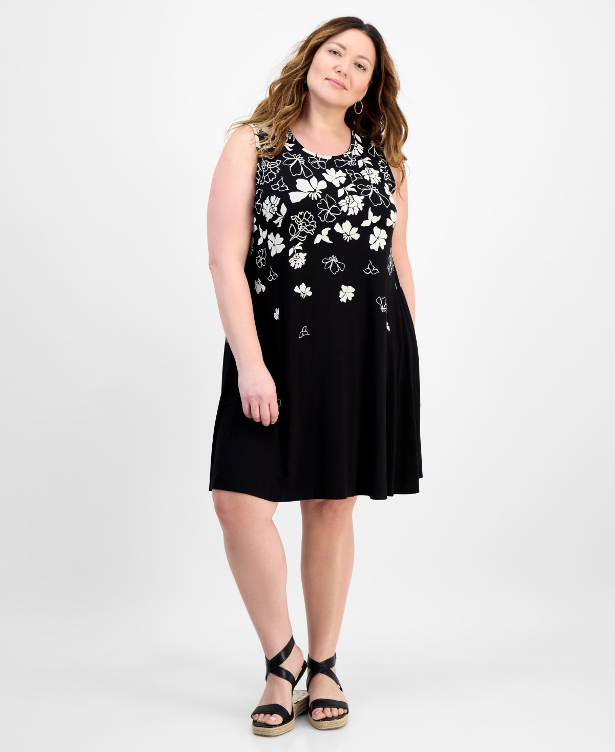 Plus Size Printed Sleeveless Flip Flop Dress, Exclusively at Macy's - Floral Spark Aqua