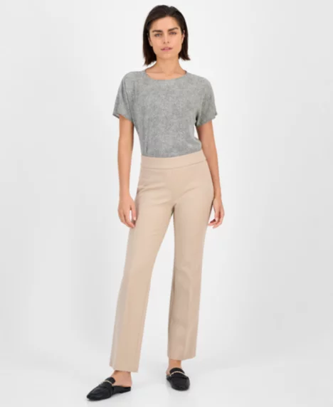 Petite Grace Pull-On Slash-Pocket Trousers - Latte