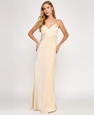 SENI & CADE - Juniors' Satin Chain-Trim Maxi Dress