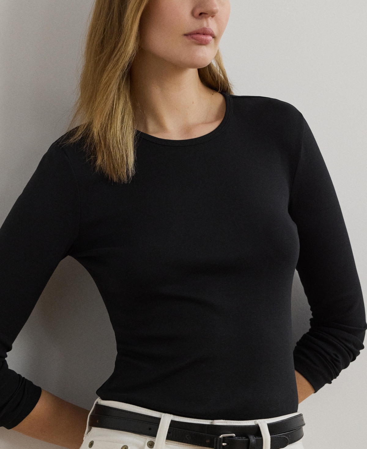 Lauren Ralph Cotton-Blend Long-Sleeve Top