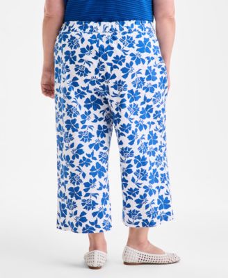 Plus Size Floral-Print Wide-Leg Pants, Exclusively at Macy's