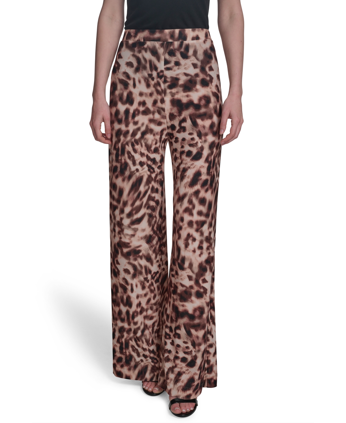 Halston Women's Printed Mid-rise Wide-leg Pull-on Pants In Brown
