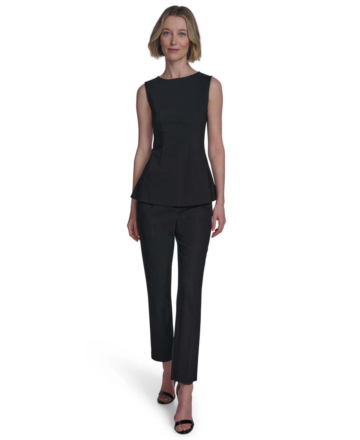HALSTON WOMEN'S SLEEVELESS ROUND-NECK PEPLUM TOP 