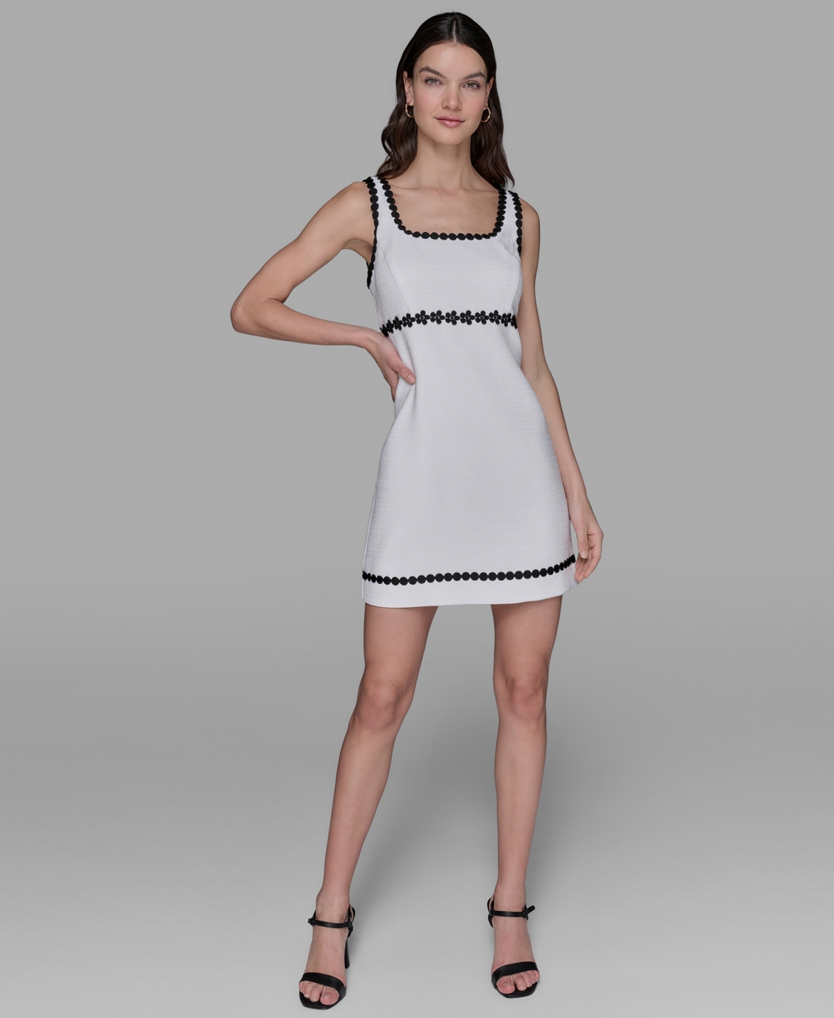 Karl Lagerfeld Women's Tweed Contrast-trim Square-neck Dress