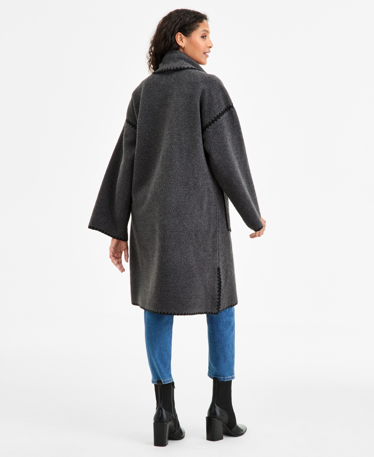 Bcbgmaxazria Womens Button Front Edge Stitch Scarf Coat P Xxs Xxl In Gray