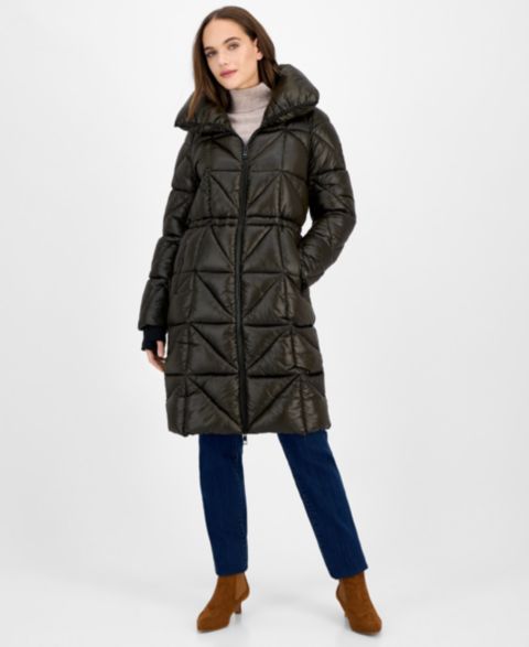 Женская куртка BCBG Quilted Thumbhole-Cuff Puffer, цвет: Тёмный оливковый