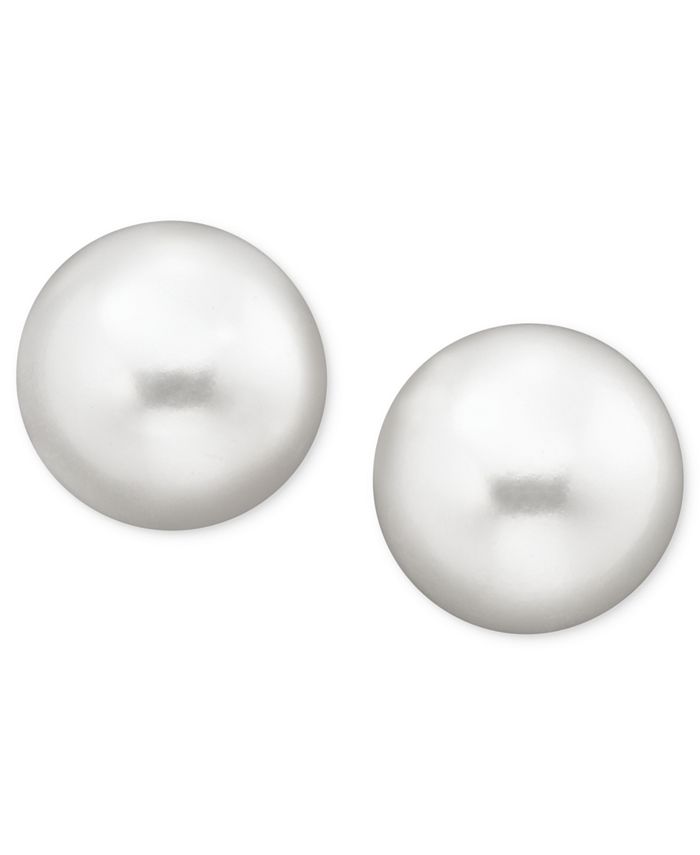 Belle de Mer - Pearl Earrings, 14k Gold Cultured Freshwater Pearl Stud Earrings (10mm) (Also Available in Pink Cultured Freshwater Pearl)