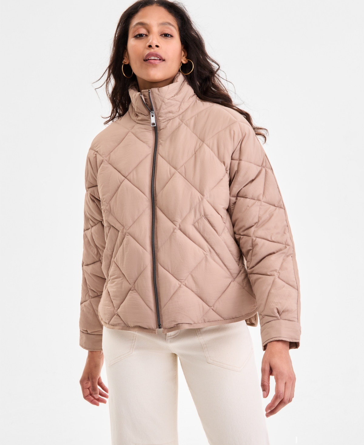 Bcbgmaxazria Women's Cropped Diamond Quilted A-line Jacket, Exclusively At Macy's In Pink