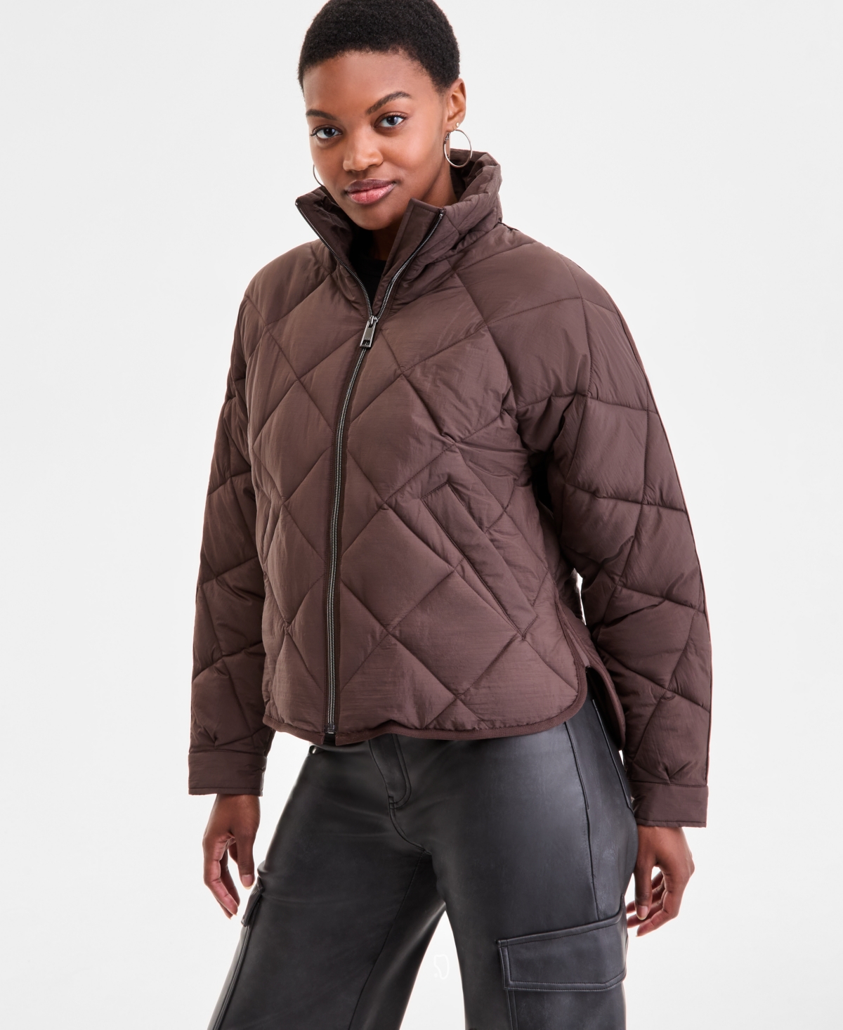 Bcbgmaxazria Women's Cropped Diamond Quilted A-line Jacket, Exclusively At Macy's In Brown