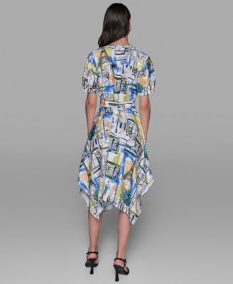 KARL LAGERFELD PARIS Women's Paris-scene Print Belted High