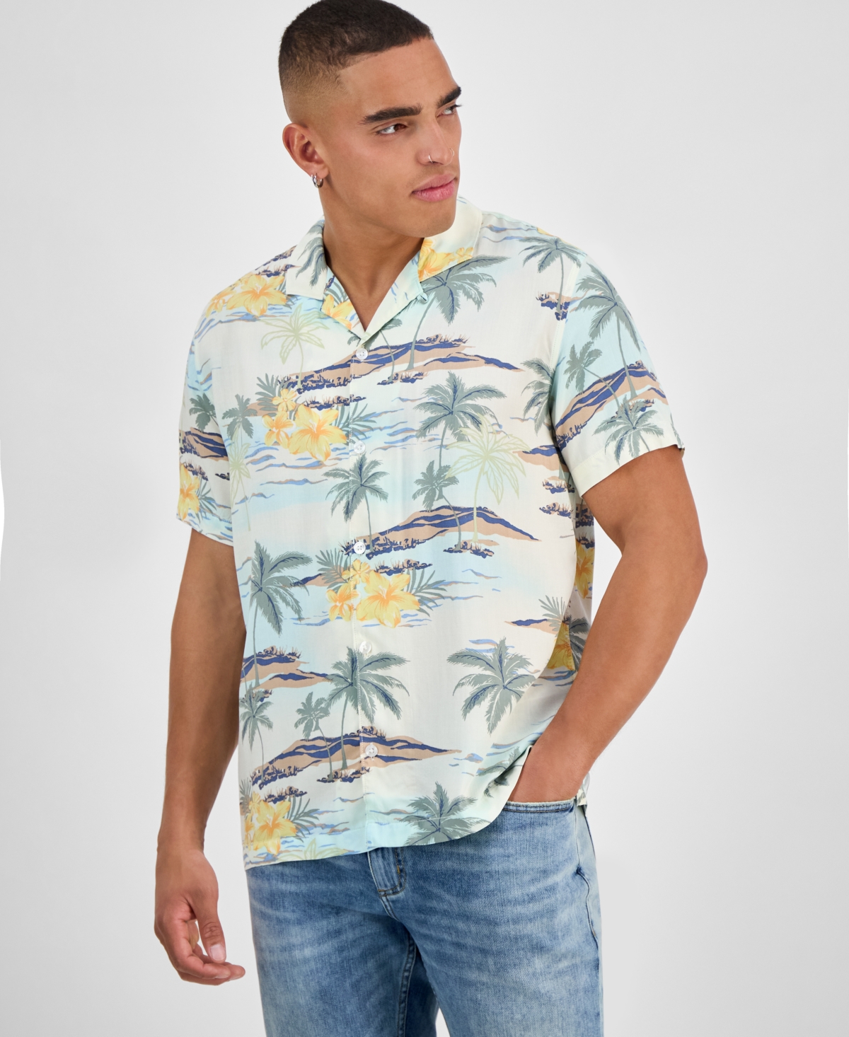 Men's Laird Tropical Shirt, Exclusively at Macy's - Vintage White