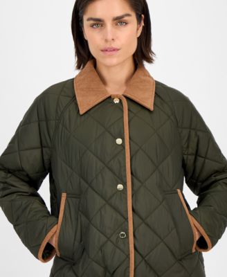 Women's Reversible Quilted Corduroy-Trim Coat