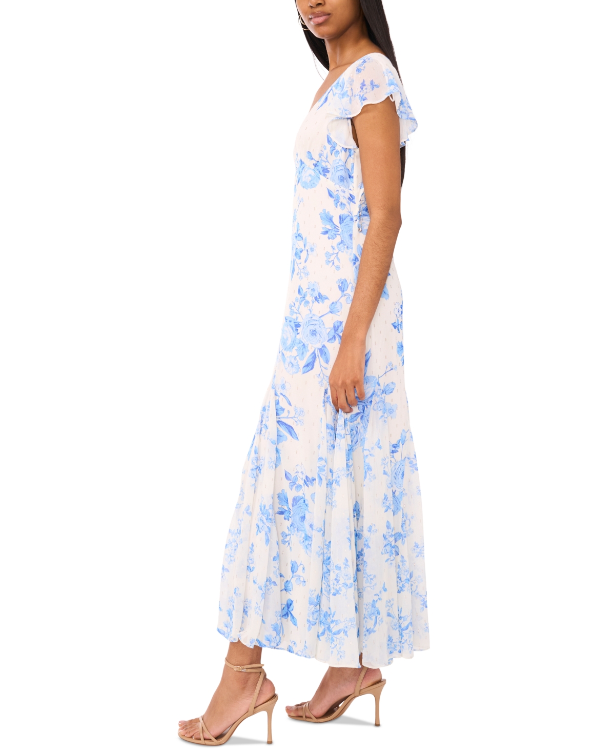 Cece Women's Printed V-neck Flutter-sleeve Chiffon Dress In Multi