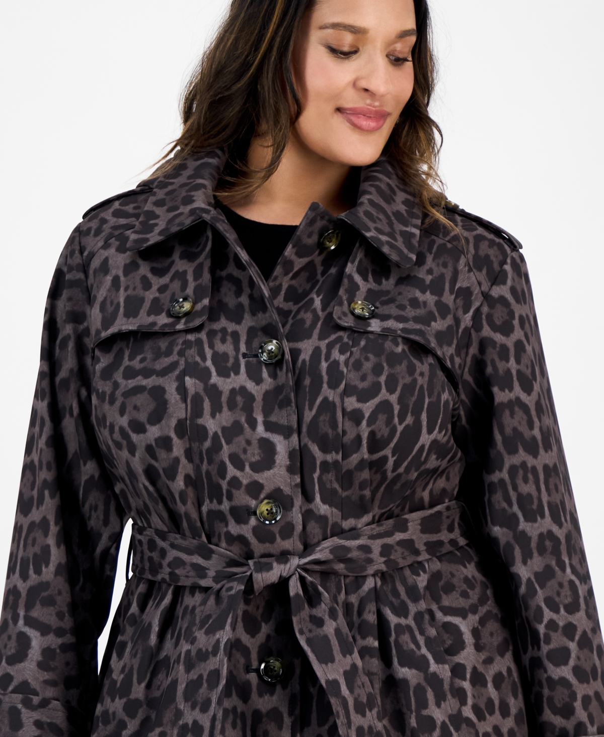 London Fog Plus Size Hooded Belted Raincoat In Multi