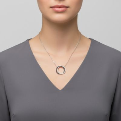 Women's White Gold Plated CZ Double Outlined Circle Necklace