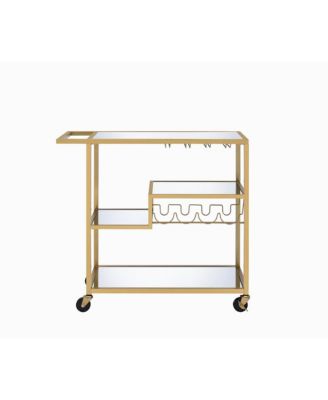 Modern Glass Bar Cart – 2-Tier Rolling Cart with Metal Frame for Entertaining