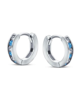 Set of 2 Tiny Multi Color Cubic Zirconia CZ Hoop Earrings Sterling Silver