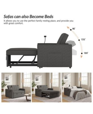 Duncan Modern Upholstered Linen Channel Tufted Sleeper Sofa with Built-In USB Port