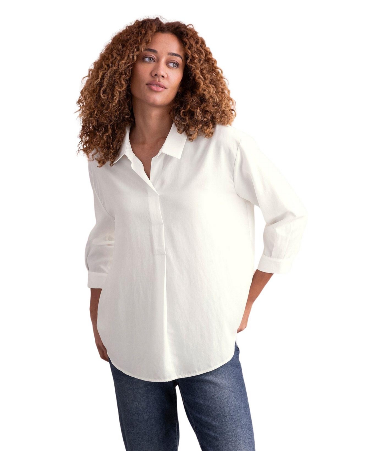 Women's Linen Blend Relaxed Blouse - Chalk