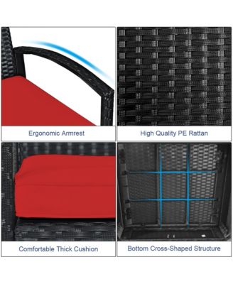 3PCS Patio Rattan Furniture Set Coffee Table & Chairs Set with Seat Cushions Garden