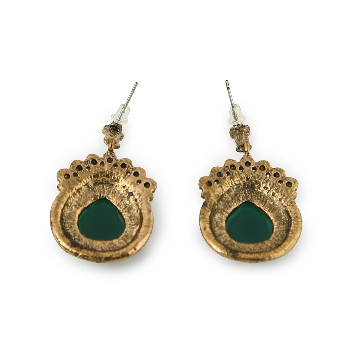 Sohi Women's Trendy Designer Stone Drop Earrings In Green