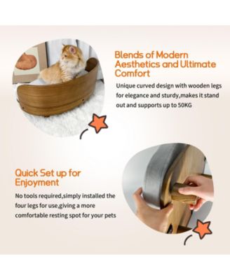 Wooden Elevated Cat&Dog Bed Stool With Pad for Indoor Pets