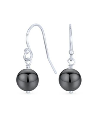 Simple Natural Stone 8MM Ball Drop Earrings Sterling Silver Fish Hook