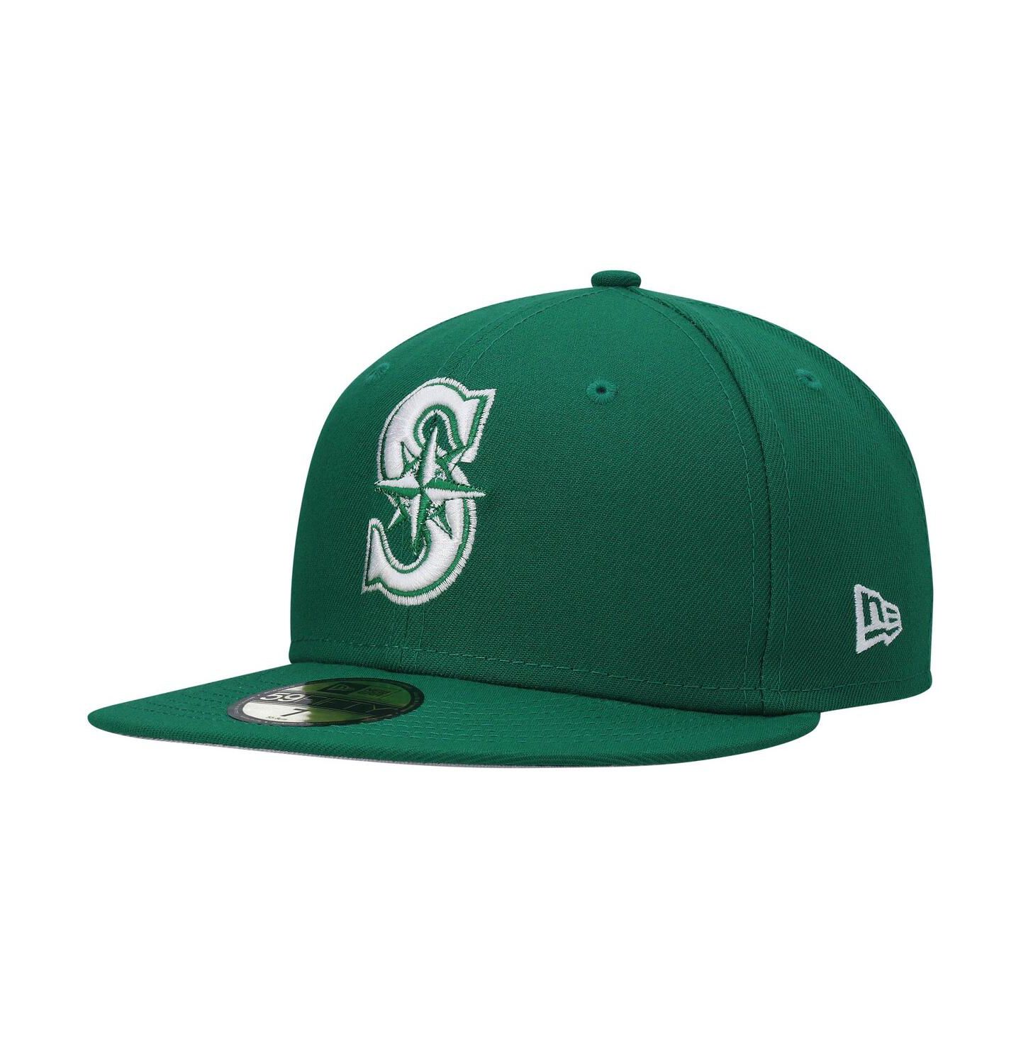 Мужская кепка New Era Kelly Green Seattle Mariners White Logo 59FIFTY Fitted Hat — фото 1