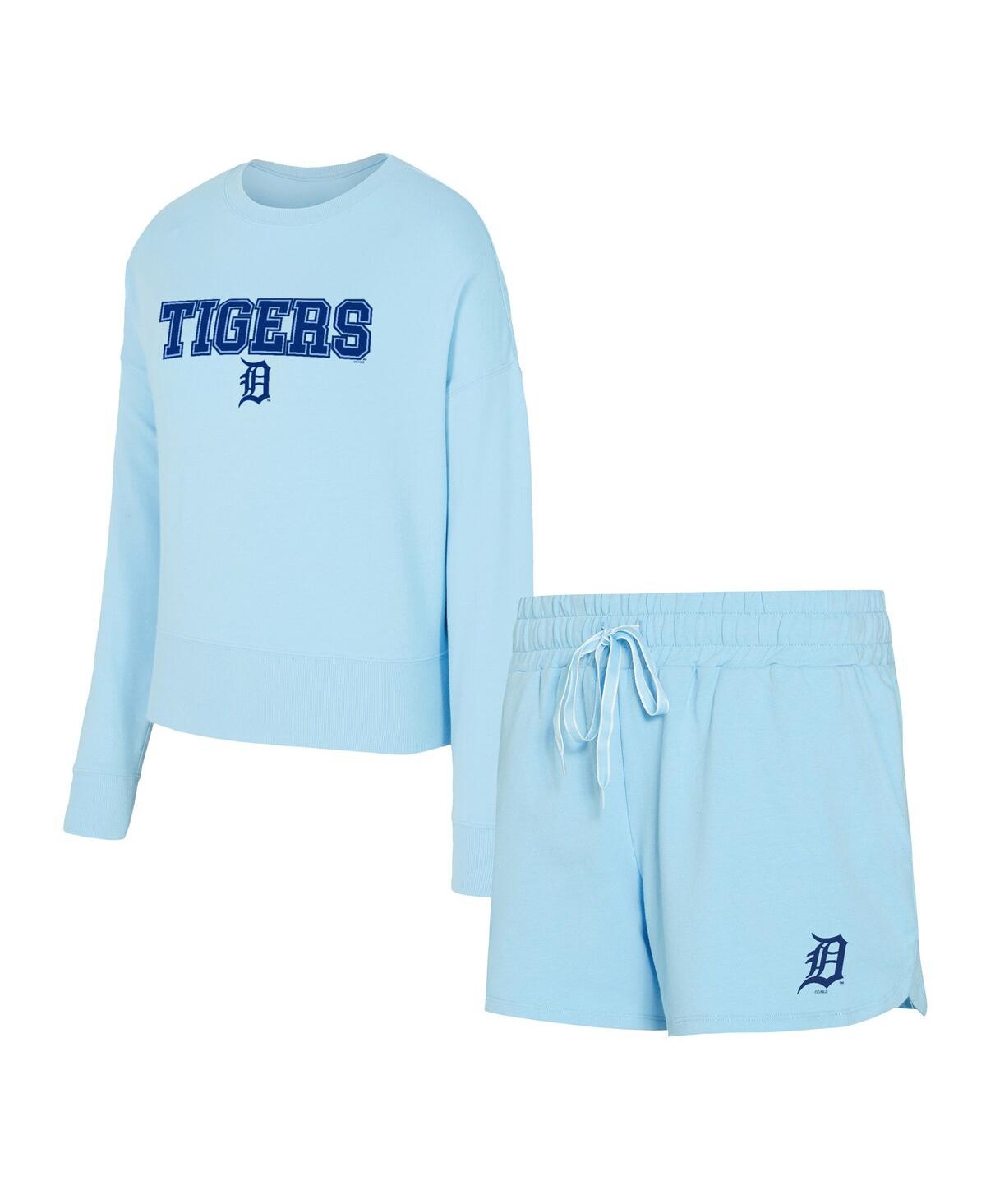 Women's Light Blue Detroit Tigers Elevation Tri-Blend Long Sleeve T-Shirt and Shorts, Set of 2 - Light Blue