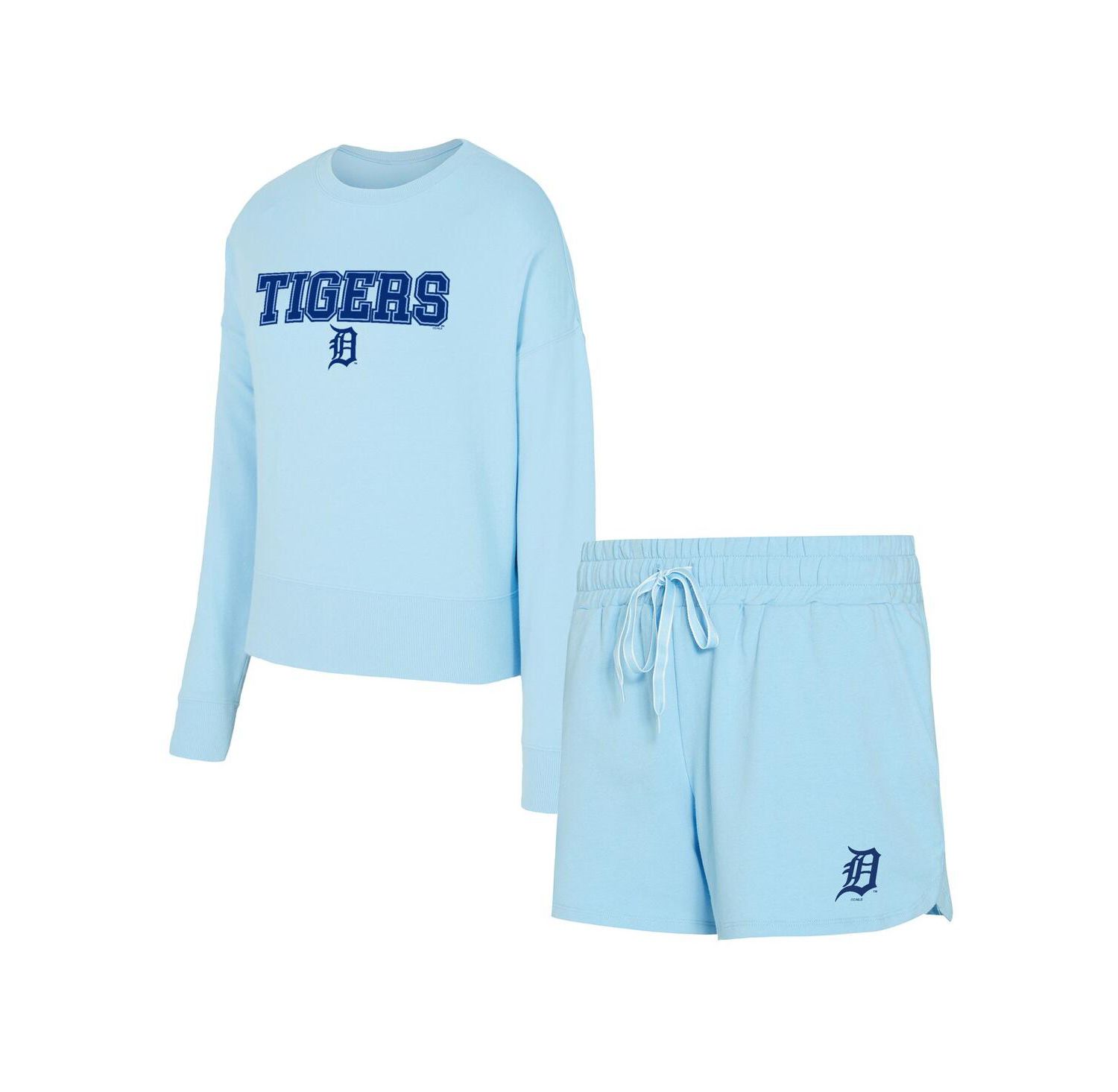 Women's Light Blue Detroit Tigers Elevation Tri-Blend Long Sleeve T-Shirt and Shorts, Set of 2