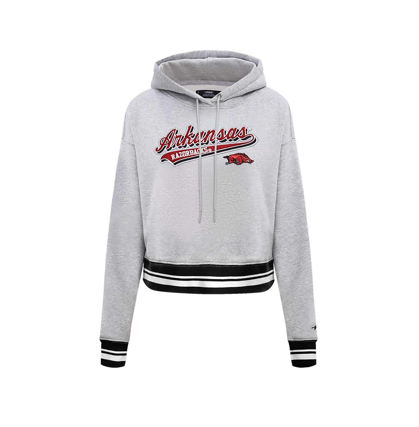 Женское худи Pro Standard Heather Gray Arkansas Razorbacks Script Tail Fleece Cropped Pullover — фото 3